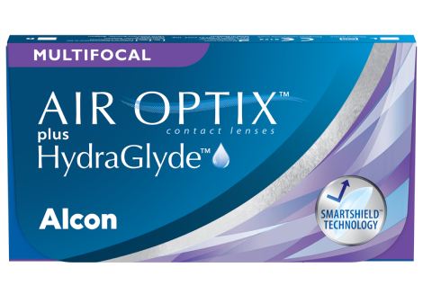 Box of AIR OPTIX plus HydraGlyde Multifocal contact lenses
