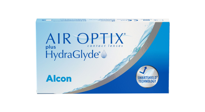 Box of AIR OPTIX plus HydraGlyde contact lenses