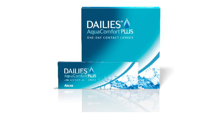 Box of DAILIES AquaComfort Plus contact lenses